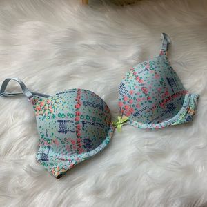 PINK Blue Patterned Push-up Bra
